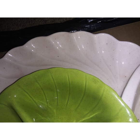 VTG Lane & Co Green Cream Ceramic Leaf Chip and Dip Lazy Susan Candy Dish 1960 - Picture 4 of 14